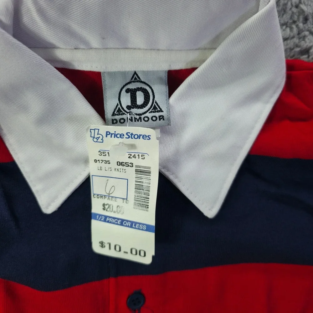 Donmoor Boys Red Navy Blue Striped Long Sleeve Rugby Shirt Size 6 NWT Vintage